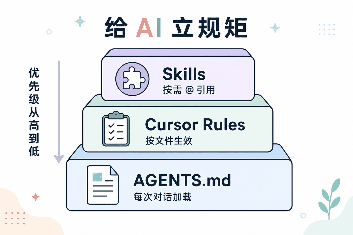 AGENTS.md、Rules 与 Skills 三层约定