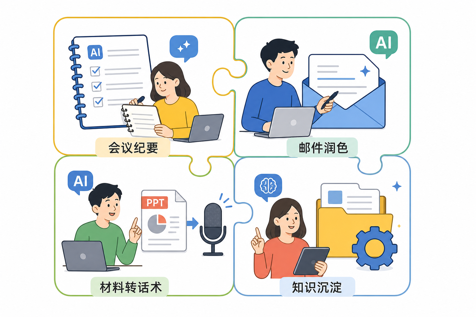 AI 高效办公常见场景：纪要、邮件、材料转话术、知识沉淀
